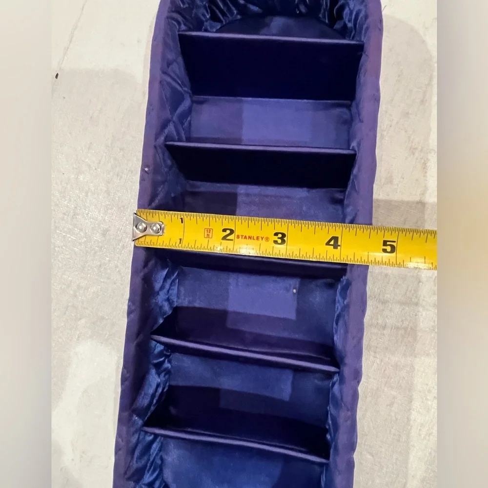 Vintage purpley-blue satin quilted drawer organizer. So retro!